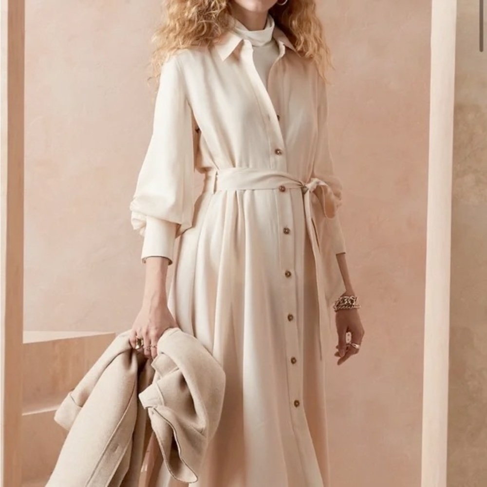 Banana Republic Cream Long Sleeve Shirt Dress